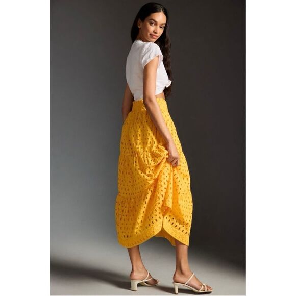 NEW Anthropologie Somerset Tiered A-Line Smocked Mango Eyelet Maxi Skirt X-Large - Picture 2 of 4